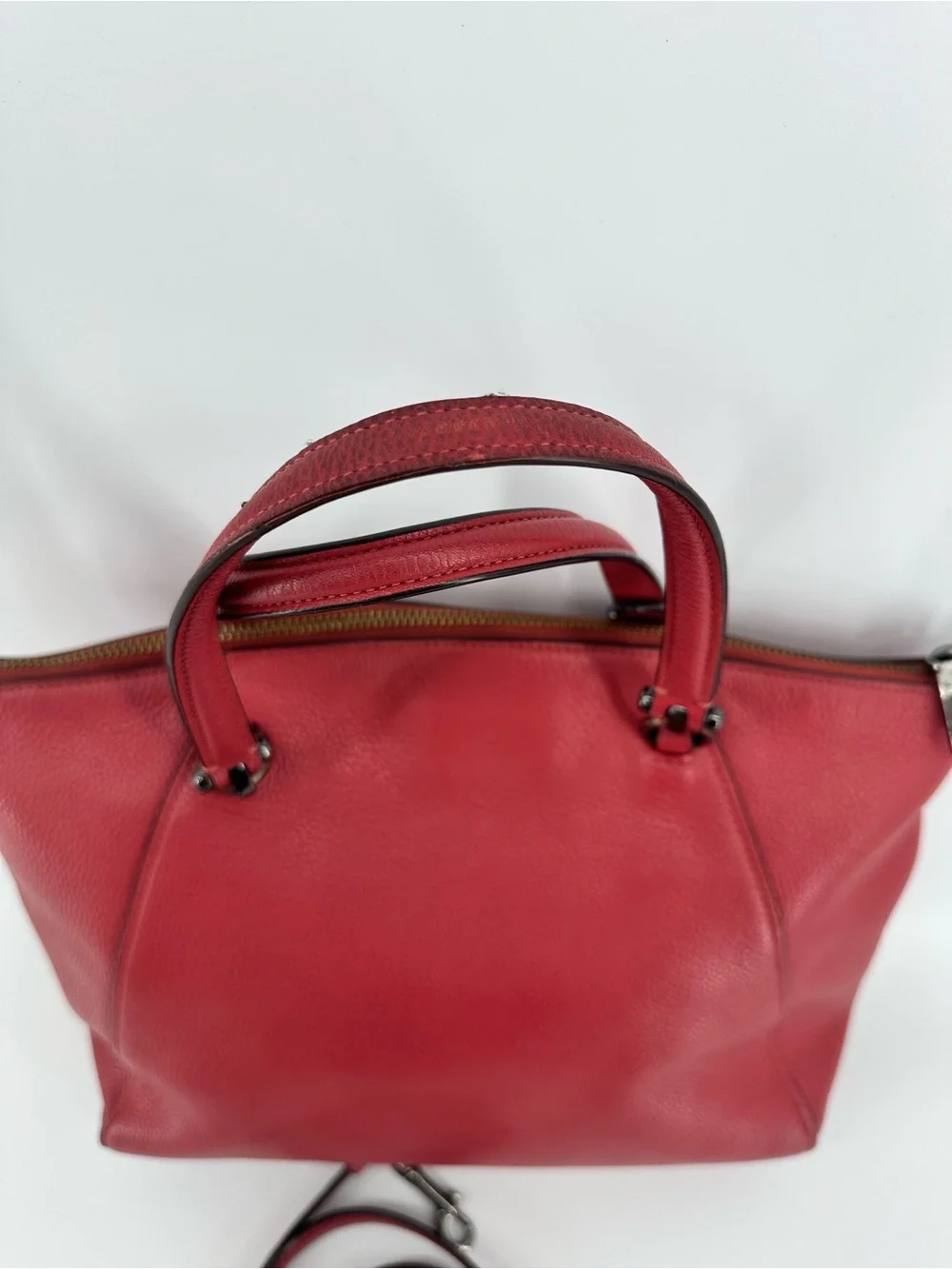 Coach Red Pebbled Leather Prairie Satchel with Crossbody Strap